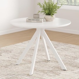 Farini White Dining Table for 4-6 Person,39" Round Wooden Dining Tabletop and Metal Frame for Home Kitchen Dining Desk (39 inch,100cm)