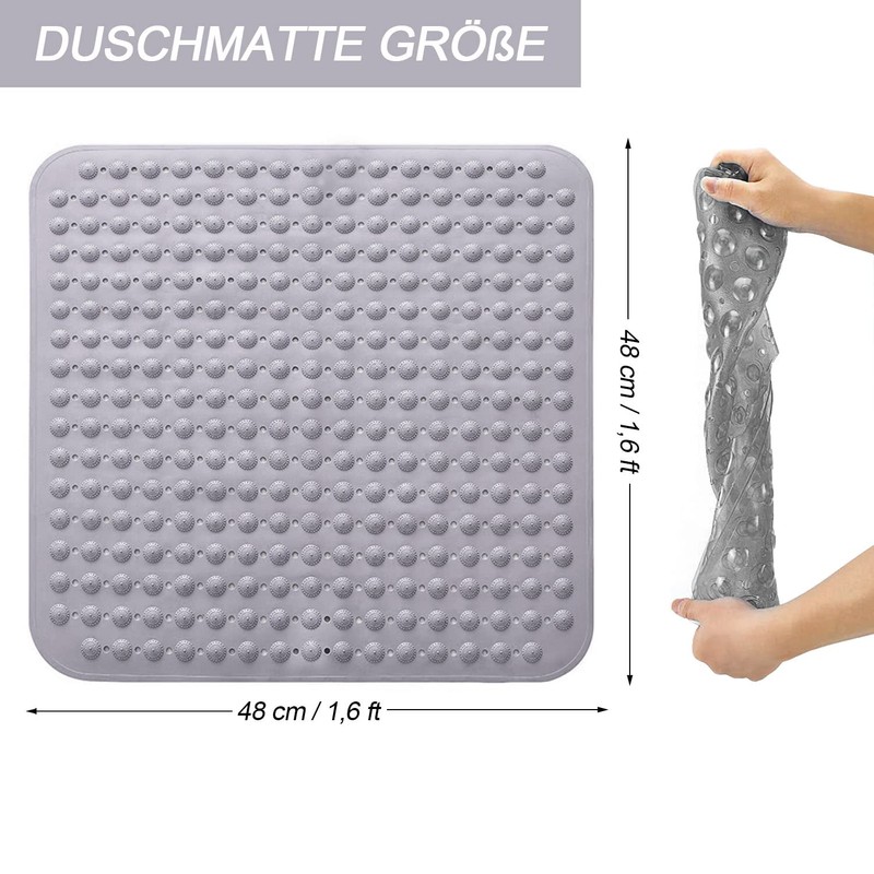 Shower Mat 48 x 48 cm Suction Cup Washable Square