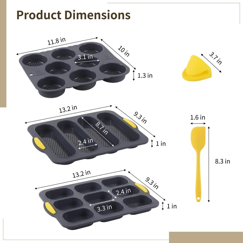 Set of 6 Hamburger Bun Pans for Baking, 4/8/9-Cup Hamburger