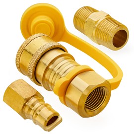 CALPOSE 3/8 Inch Natural Gas Quick Connect Fittings, 100% Solid Brass LP Gas Propane Hose Quick Disconnect Kit