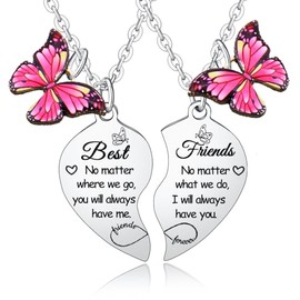 Ghloyza Best Friend Necklace Friendship Necklace for 2 Heart Matching Necklace for Best Friend Necklaces for 2 Girls Long Distance Friendship Gifts for Bestie Friends Sister Christmas Birthday Gifts