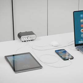 Electraline Electradock 35462 Power Strip with 2 French Sockets + 4 USB (3 USB C (Power Delivery) PD65W + 1 USB A QC) + 1 Desk Mount Included