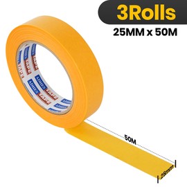 ADHES Painter's Masking Tape, Yellow Painter's Masking Tape, for Painting Work, Clean Edges, No Residue, 25 mm x 50 m, 3 Rolls