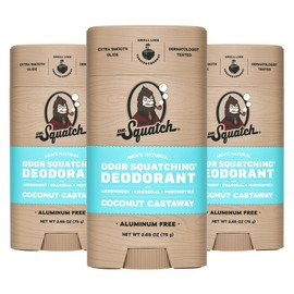 Dr. Squatch Natural Deodorant for Men - Odor-Squatching Aluminum Free - Coconut Castaway (2.65 oz, 3-Pack)