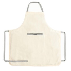 Caraway Linen Apron - 100% Organic Cotton Apron - Features 2 Pockets & Adjustable Neck Strap - Absorbs Liquids & Dissipates Heat With Ease - Machine Washable - One Size - Cream