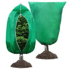 2 Packs Plant Covers Freeze Protection, 47" x 70" 2.82oz/yd² Heavy Duty Winter Cold Weather Frost Blankets, Garden Warm Jacket Bags with Zipper Drawstring for Outdoor Plants Shrub Fruit Tree Potted