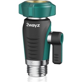2WAYZ 0° Garden Hose Shut Off Valve - 3/4" Inlet & Outlet Heavy Duty Hose Connector - Full Metal Water Adapter with Large 1.6" Knob - 2.3 x 1.9 x 3.6 Inch Outdoor Fitting (Green and Black)