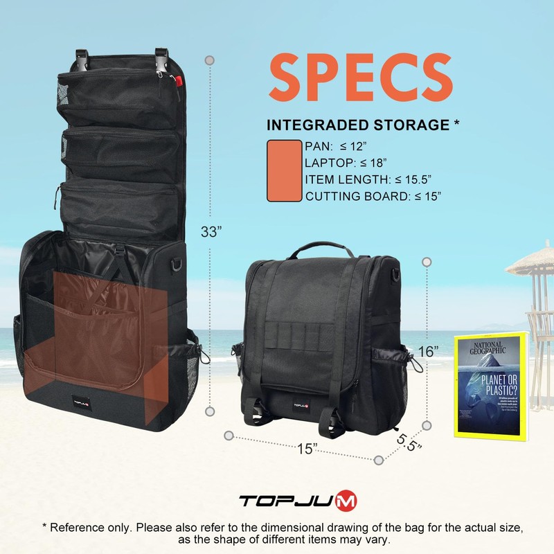 TOPJUM Camp Kitchen Organizer, Utensil Storage Caddy Bag, Multi-Pockets, Paper