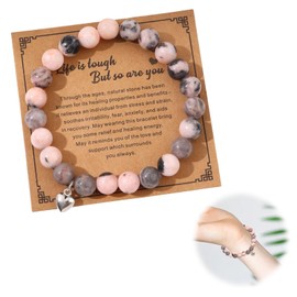 JeiibrZui Natural Crystal Stone, 1Pcs Beaded Bracelets Presents, Crystal Healing Bracelet, Pink Zebra with Card Friends Women Best Friends