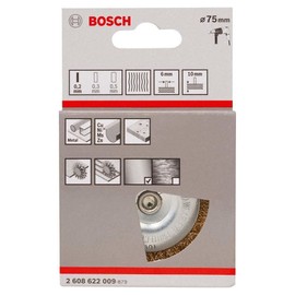 Bosch 1x PRO Brass-Coated Steel Longlife Wire Wheel, Crimped Wire for 6 mm Cylindrical Shank and Drill (Ø 75 mm, Professional Accessory Rotary Drill/Drivers)