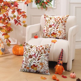 DFXSZ Fall Pillow Covers 18x18 inch Set of 2 Fall Decoration Orange Pumpkin Maple Leaf Decor Autumn Outdoor Pillow Cover Thanksgiving Decoration for Home Couch TH146A18