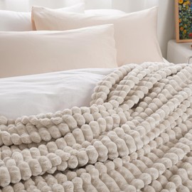 PHF 3D Clipped Fleece Blanket Twin Size for Bed-380GSM Super Soft Warm Blanket for Fall and Winter, No Pilling, No Shedding, Lightweight Decorative Fuzzy Plush Bedding for Couch, 66"x90", Oak