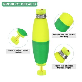 M METERXITY 10-Pack Fishing Bobbers Floats, 53mm EVA Foam Weighted Bobbers for Crappie/Bluegill/Trout Bass/Catfish, Clip-on Floats Slip Corks Floaters Strong Buoys [Green & Yellow]