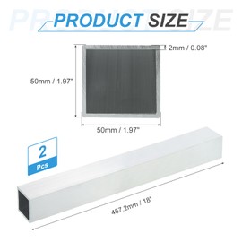 MECCANIXITY Aluminum Square Tubing,1.97"x1.97"x18" Long 0.08" Wall Thick 6063 Aluminum Square Tube Seamless Structural Metal Profile Hardware for Construction DIY Home Decor Furniture 2pcs