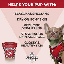 Popcorn Paws - Doggy Dazzler, Skin & Coat Care for Dogs - Reduces Shedding & Itching for Dogs, For All Breeds - Reduces Inflammation from Scratching - Tasty Chicken Flavour, 120g - Pack of 2