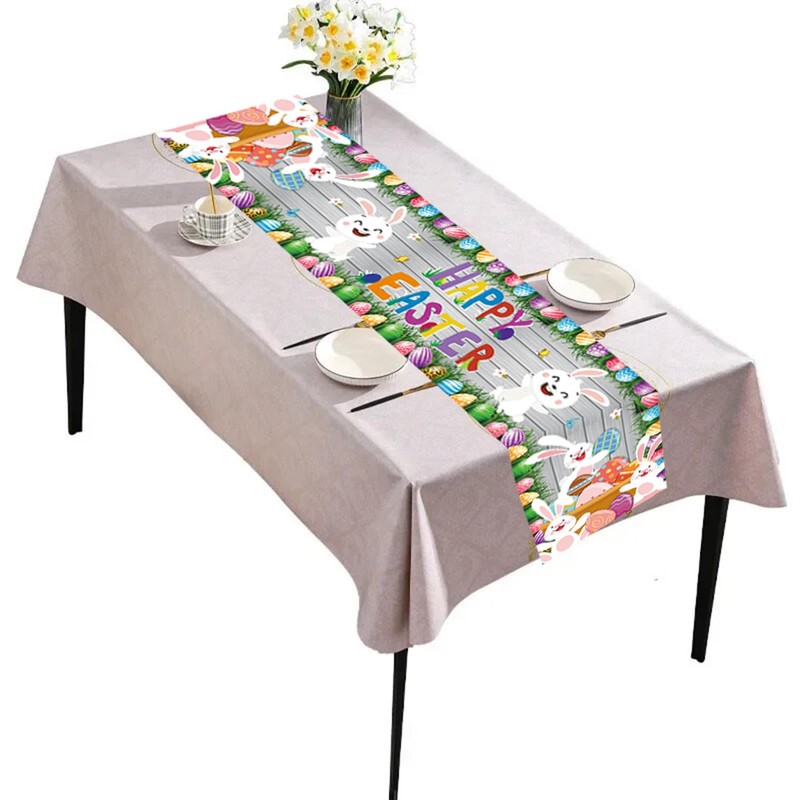 Happy Easter Table Runner Bunny Rabbit Easter Egg Tablecloth Table
