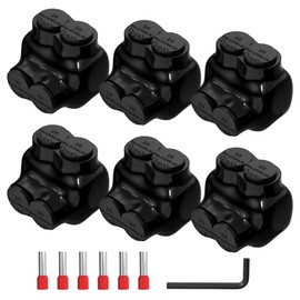 Joinfworld 2 Port Insulated Multi Tap Connector 3/0-6 Gauge Wire Connectors Aluminum to Copper Wire Connectors Single Side Entry Electrical Cable Connectors UL Listed with Slotted Allen Hex - 6 Pack