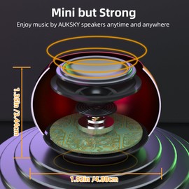 AUKSKY 2Pack Portable Mini Speaker, Bluetooth Tiny Speaker,Wireless Micro Speaker for Phone/PC/Tablet, Rechargeable Battery, Built-in Microphone, Cute Mini Speaker with Strap to Carry, Red