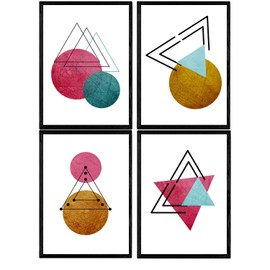 Nacnic Set of 4 Geometric Shapes Posters. Nordic Style wall decoration of Triangles and Circles in Pastel and Blue Tones. Assorted Scandinavian inspired Pictures. Size A4, Frameless.