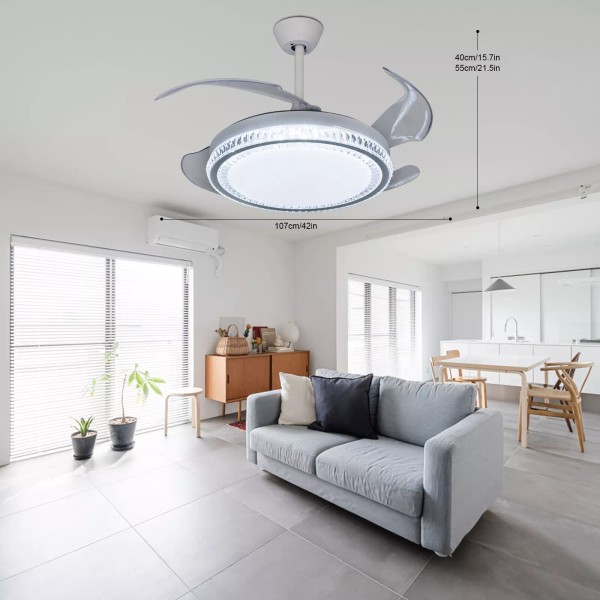42" Ceiling Fan Light Fan Chandelier 6 Gears Wind Speed