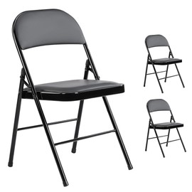 YSSOA 2-Pack Folding Chairs, Padded Vinyl Seats with Durable Frame, Indoor & Outdoor, Portable, Stackable for Home, Office, Black