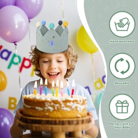 JOYUE Birthday Crown for Children, Fabric Birthday Crown with Velcro Buttons, Interchangeable Numbers from 0-9, Unisex Crown for Children's Birthday Party Supplies (Mint Green)