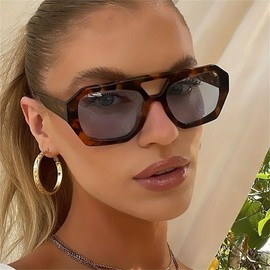 ADE WU Trendy Square Aviator Sunglasses for Women Vintage 70s Fashion Thick Double Bridge Hexagon Sun Glasses Aviator Style (Tortoise shell Frame/Lightly Grey Lens)