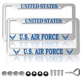2pcs for US Air Force Veteran License Plate Frames – Silver Aluminum – 12.5’ x 6.5’ USAF License Plate Holder Covers