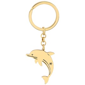 LONYOO Stainless Steel Dolphin Keyring Ocean Dolphin Gifts for Women Girls Car Key Backpack Jewellery, gold-plated