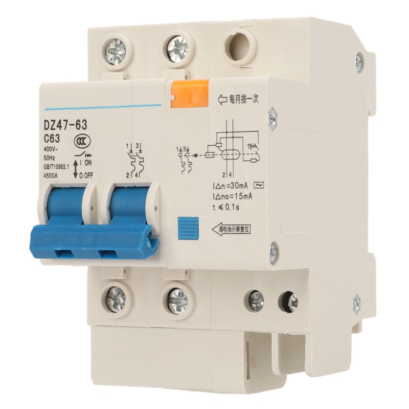 63A Circuit Breaker 2P Leakage Protection Air Switch DIN Rail