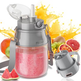 Portable Blender, 27oz Personal Blender for Smoothies & Protein Shakes with 70W Motor & Smart Lock, USB-C Rechargeable, BPA-Free for Travel/Office/Home/Gym Drink Mixer with Strap, Prasky (Light Gray)