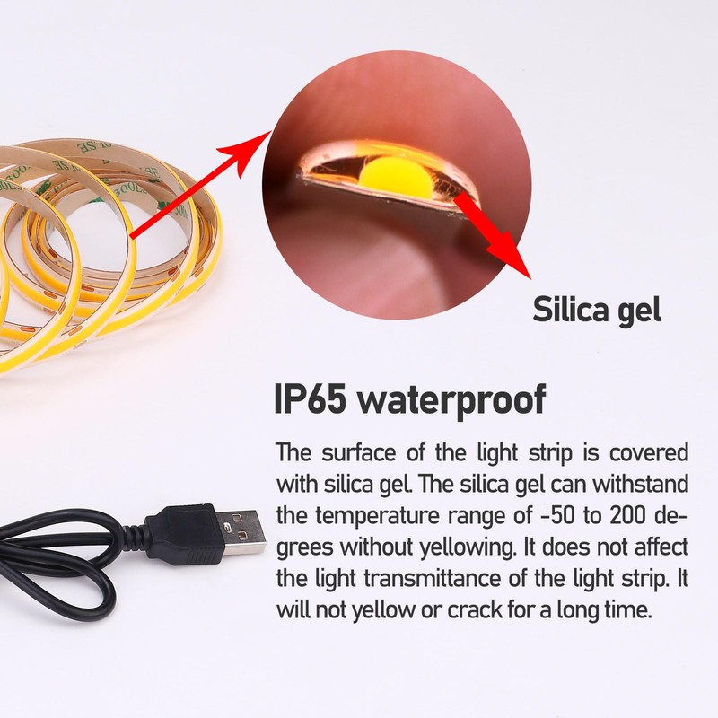 KXZM DC 5V USB COB Orange LED Strip Light USB