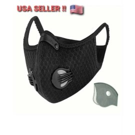 Unbranded  Black Face Mask with Reusable Carbon Filter Breathing Valves Aluminum Nose