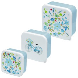 Puckator Julie Dodsworth Blue Botanical Lavender Garden Set of 3 Lunch Box Snack Storage M/L/XL - Lunchbox with Multi Compartments - Small Food Containers - Lunchbox for Adults and Kids Girls Boys