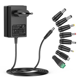 Melasat - Adattatore AC da 12 V, 2 A, trasformatore da 24 W, AC220 V a DC12 V, 0,5 A, 1 A, 1,5 A, 2 A, trasformatore da 5,5 mm con 8 adattatori di presa DC, adattatore AC DC (DC12 V~2 A)
