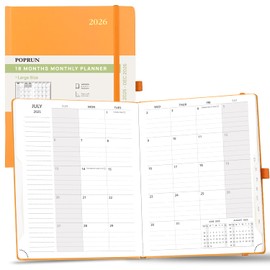 POPRUN Monthly Planner 2025-2026 (B5 8.5" X 10.5"), 18-Month Calendar Book (Jul.25 - Dce.26) with Monthly Tabs, Hardcover, Inner Pocket, 100GSM Thick Paper - Orange