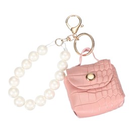 PATIKIL PU Leather Handbag Keychain, Coin Purse Keychain Cute Pendant Keychain Earphone Pouch Purse Charm for Handbag Decoration, Pink