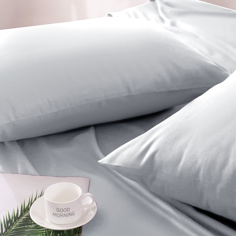 Hafaa Silver Pillowcases 2 Pack Brushed Microfiber Plain Pillow Cases