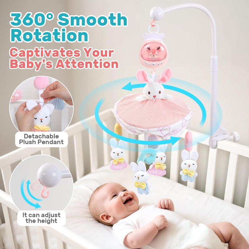 Aimafun Baby Crib Mobile for Girls with Music, Lights &