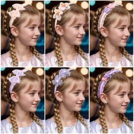 KEAINVRN 6Pcs Girls Headbands Lace Floral Mesh Non-Slip Kids Headbands Butterfly Rabbit Bow Sweet Hairband for Toddler Girls Teens