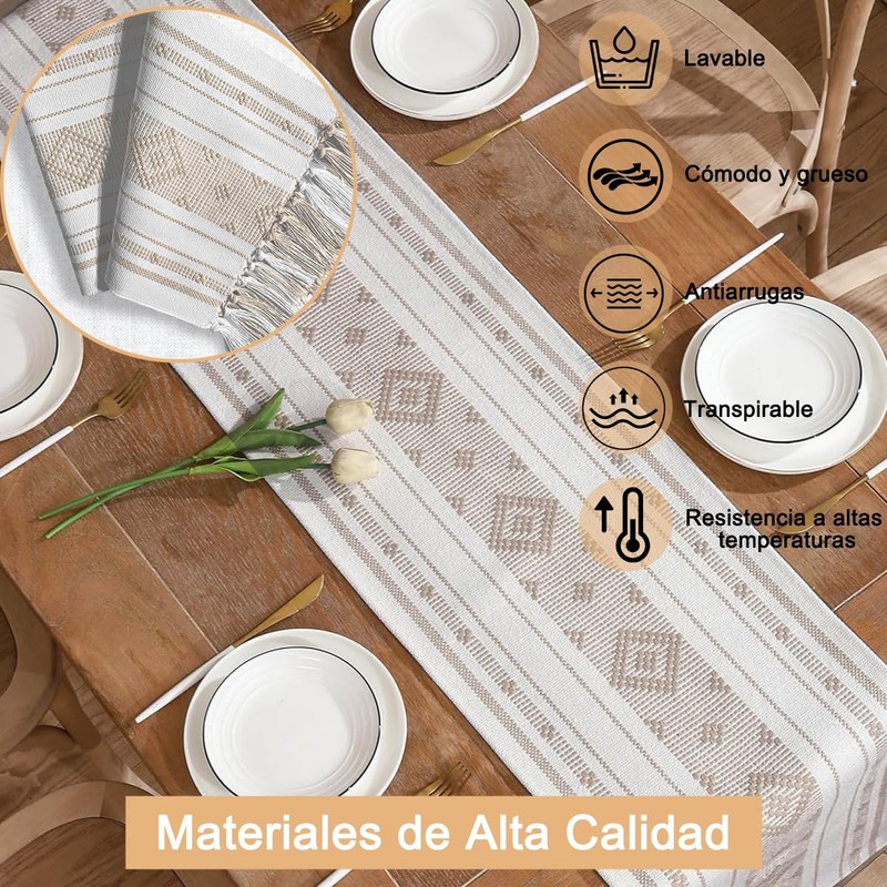 Camino de Mesa con Borlas Elegante Table Runner Boho para