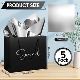 Sweetude 5 Pcs 5 Senses Bags for Him and Her, 5 Senses Gift Bags with Handles and 10 Pcs Tissue Paper, 9 x 4 x 7. 8 Inch Elegant Paper Decor for Birthday Wedding Anniversary Graduation Party(Black)