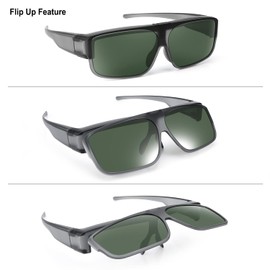 Br'Guras Fit Over Polarized Sunglasses Flip Up Lens for Men and Women (Transparent grey-503, Light green)