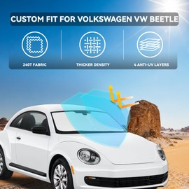 for Volkswagen VW Beetle 2012-2019 Windshield Sun Shade - 4 Layers Car Sunshades for Front Windows Shade Cover Custom Fit Beetle Sun Visor 240T Retractable Shade Blocks UV Rays Car Accessories