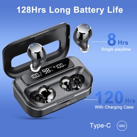 Bluetooth Headphones, Wireless Bluetooth 5.3 Headphones with 4 ENC Noise Cancelling Mic, 2024 In-Ear Headphones Bluetooth 128H Deep Bass, IP7 Waterproof Headphones Sport, LED Display Earphones USB-C