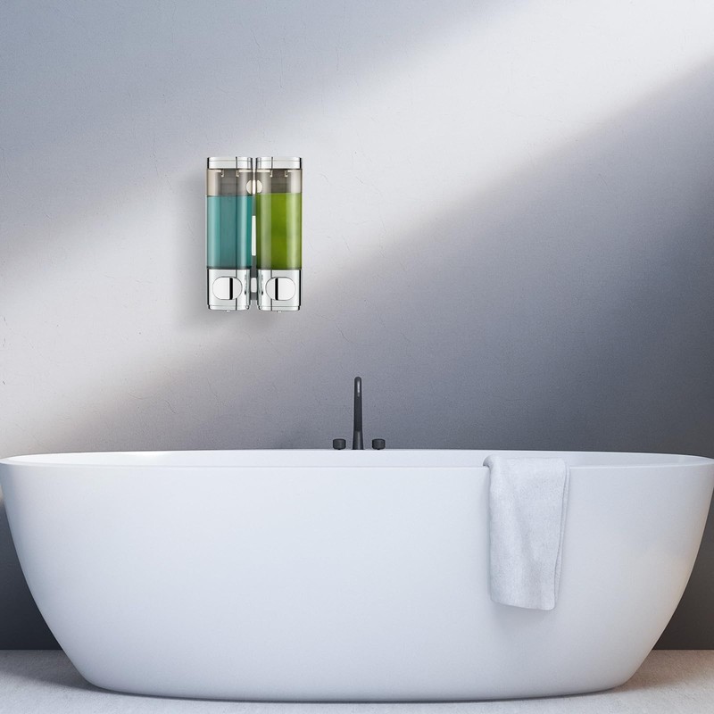 modunful Shower Dispenser 2 Chamber No Drill Shampoo Dispenser for