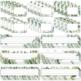 48 Pcs Boho Name Tags Labels Green Plant Theme Name Plates for Desk Self Adhesive Label Stickers Bulletin Board Farmhouse Decoration for Teacher Classroom School Office Baby Shower (Greenery)