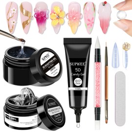 SUPWEE 3D Gel Nail Art Set, Solid Builder Gel, Semi-Firm Builder Gel for Gel Nails, Multifunctional 3D Sculpture Nail Gel for Carving Patterns for DIY Nail Design