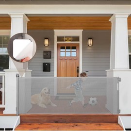 No-Drill 100” Extra Long Baby Gates Indoor Extra Long Retractable Pet Gates for Doorways No Drilling Retractable Dog Gates for The House Outdoor Retractable Gates for Dogs with 2 Sets of Sticky Mount