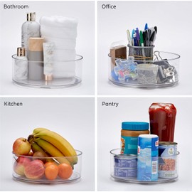 MATANA 2 Pack Clear Lazy Susan Turntable Shelf Organiser, 23cm - Rotating Spice Jars Storage Holder, Condiments, Cosmetics - Kitchen, Fridge, Pantry, Cupboard